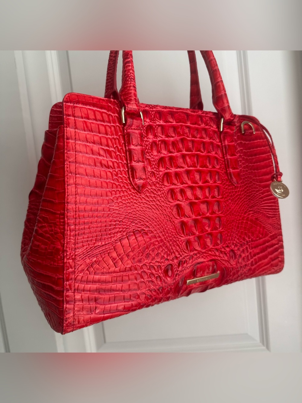 Brahmin Small Finley Satchel Sriracha Red Melbourne Leather - Picture 4 of 9